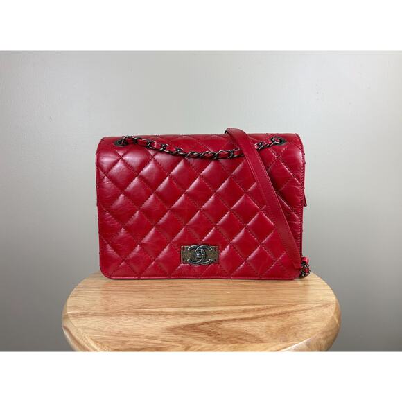 CHANEL Handbags - Authentic Chanel Matelasse Red Calfskin Leather Cocomark Shoulder Bag w/ COA